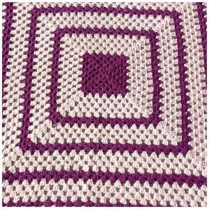 Vtg Afghan Granny Square Blanket 3’x5’  70s Crocheted Cottage Core Pink Purple